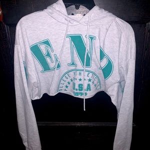 money green and grey cropped hoodie